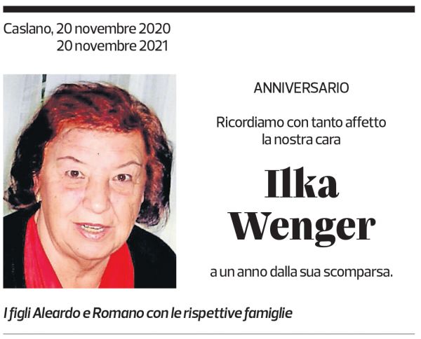 Annuncio funebre Ilka Wenger