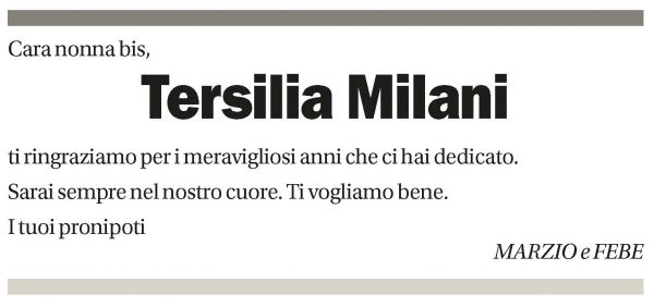 Annuncio funebre Tersilia Milani