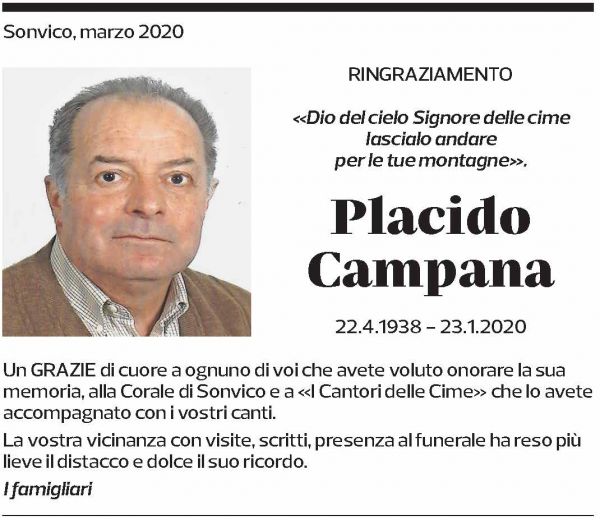Annuncio funebre Placido Campana