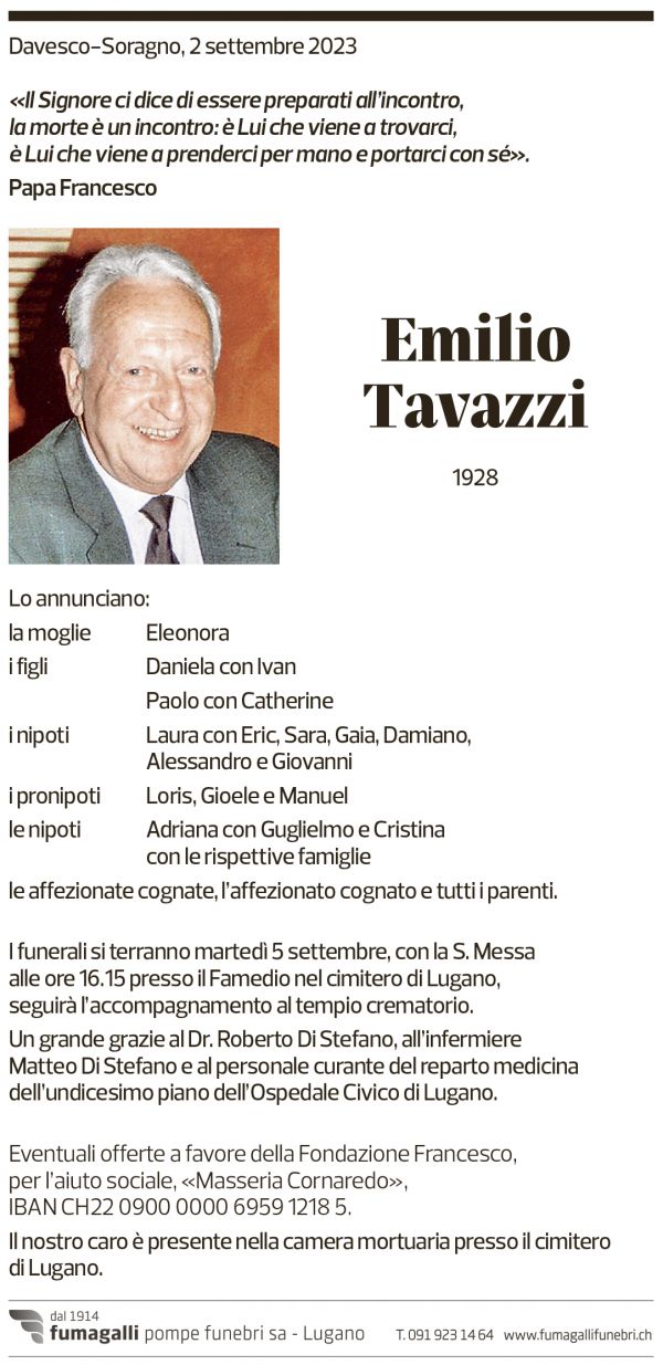 Annuncio funebre Emilio Tavazzi