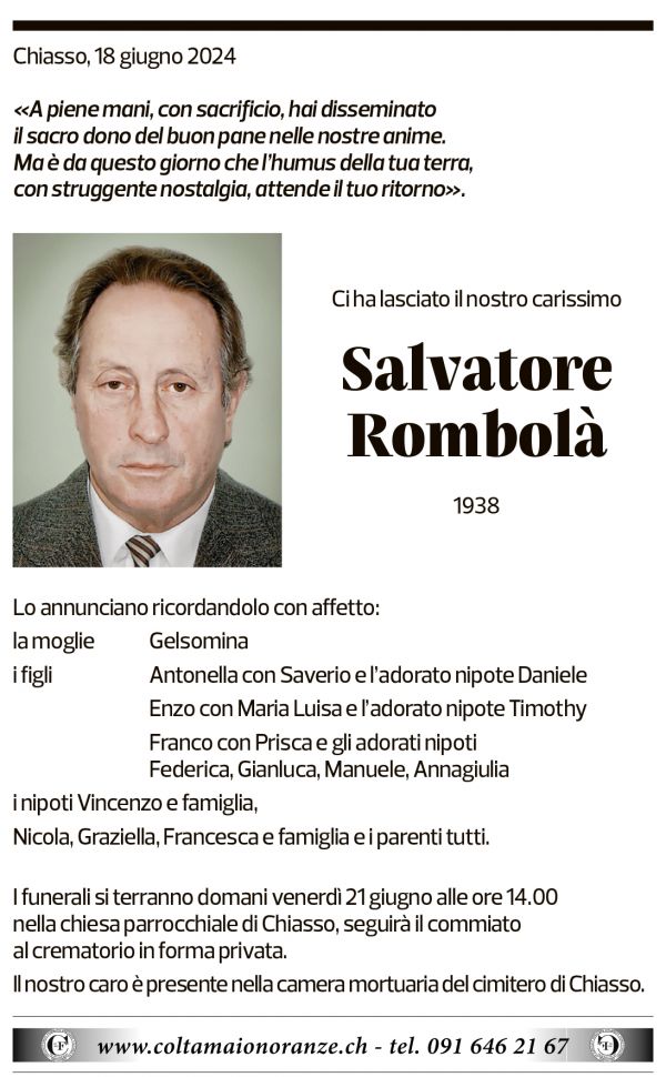 Annuncio funebre Salvatore Rombolà