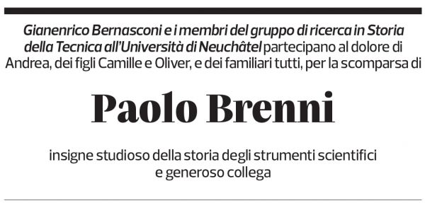 Annuncio funebre Paolo Brenni