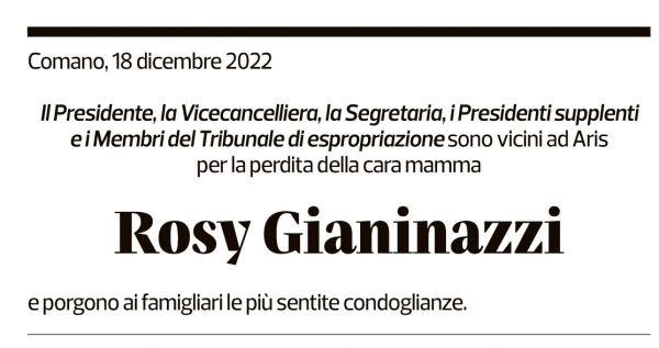 Annuncio funebre Rosy Gianinazzi