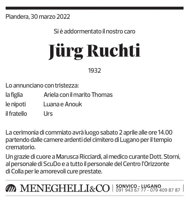 Annuncio funebre Jürg Ruchti