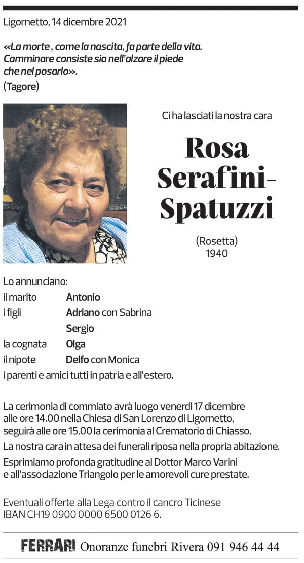 Annuncio funebre Rosa Serafini-spatuzzi