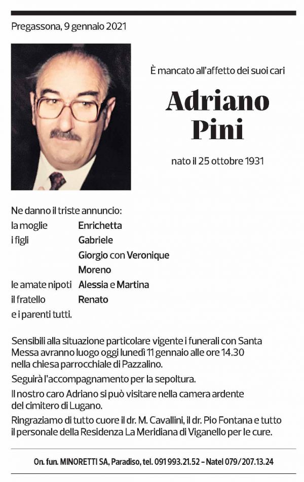 Annuncio funebre Adriano Pini