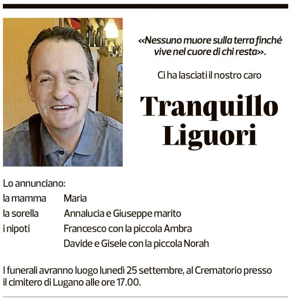 Annuncio funebre Tranquillo Liguori