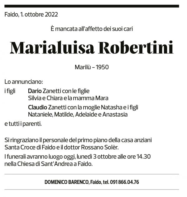 Annuncio funebre Marialuisa Robertini