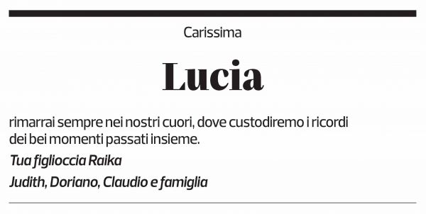 Annuncio funebre Lucia D'occhio