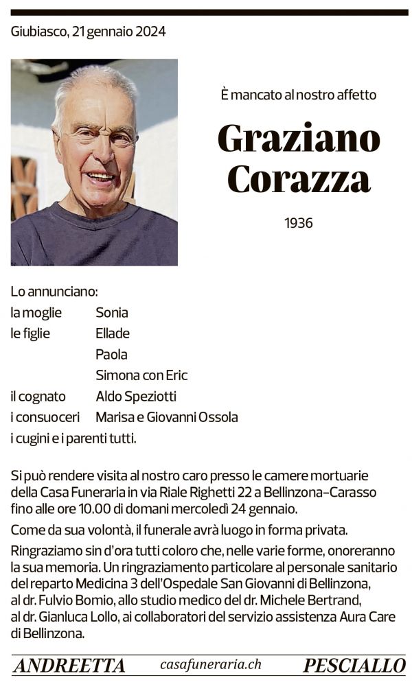 Annuncio funebre Graziano Corazza