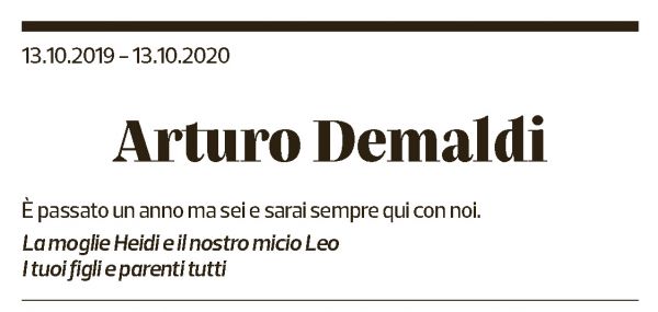 Annuncio funebre Arturo Demaldi
