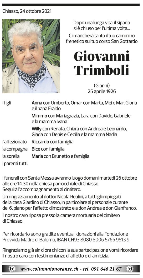 Annuncio funebre Giovanni Trimboli