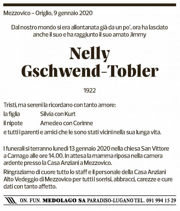 Annuncio funebre Nelly Gschwend-tobler