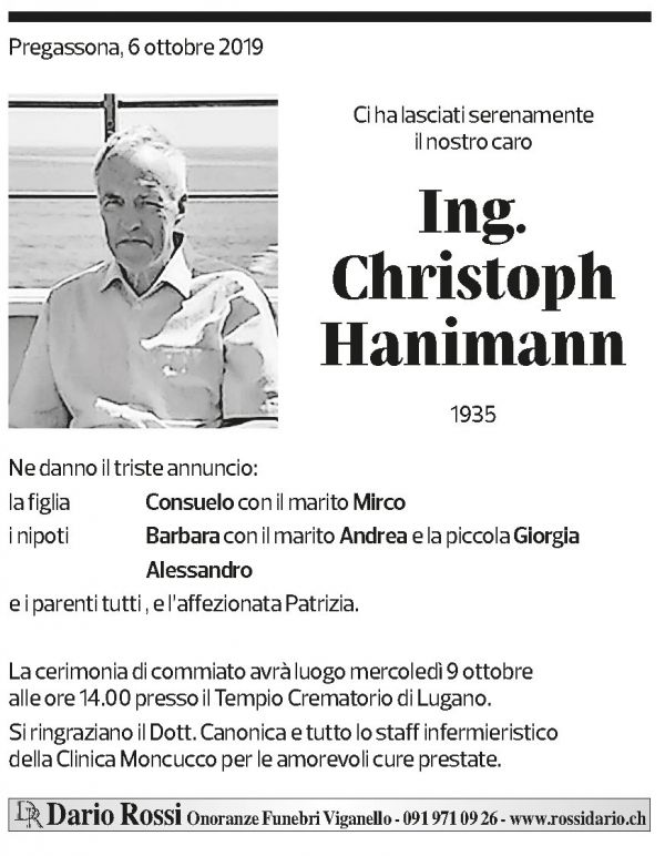 Annuncio funebre Christoph Hanimann
