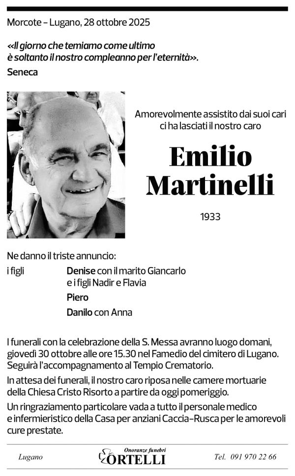 Annuncio funebre Emilio Martinelli