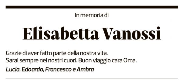 Annuncio funebre Elisabetta Vanossi
