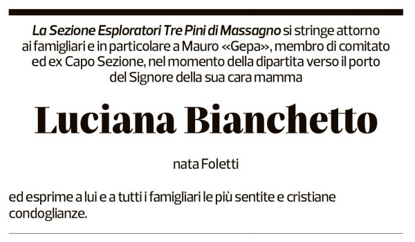 Annuncio funebre Luciana Bianchetto