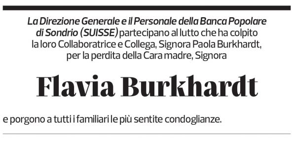 Annuncio funebre Flavia Burkhard