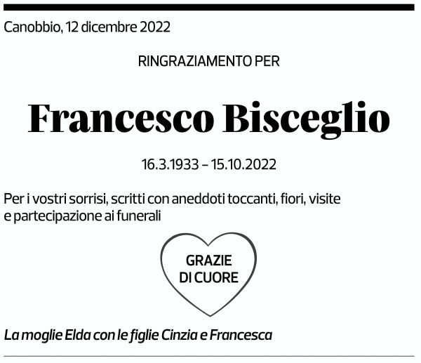 Annuncio funebre Francesco Biscieglio