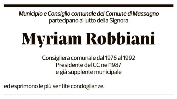 Annuncio funebre Myriam Robbiani