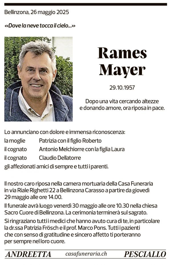 Annuncio funebre Rames Mayer