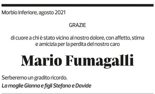 Annuncio funebre Mario Fumagalli