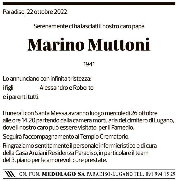 Annuncio funebre Marino Muttoni