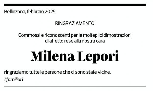 Annuncio funebre Milena Lepori