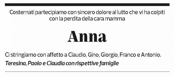 Annuncio funebre Annamaria Mondia