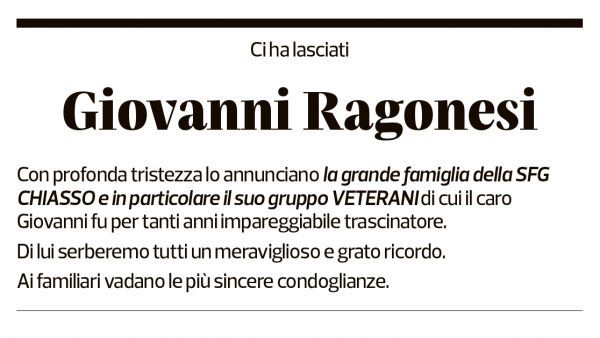 Annuncio funebre Giovanni Ragonesi