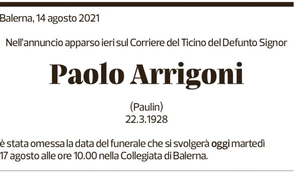 Annuncio funebre Paolo Arrigoni