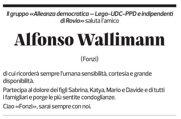 Annuncio funebre Alfonso Wallimann