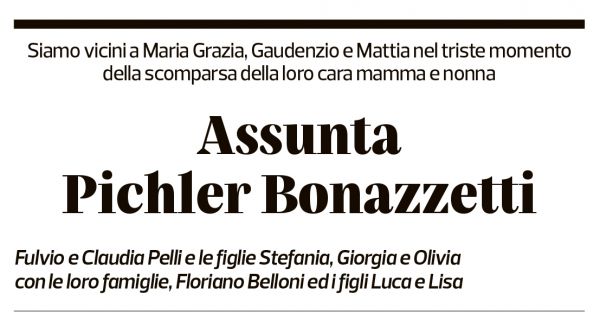 Annuncio funebre Assunta Pichler Bonazzetti