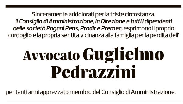 Annuncio funebre Guglielmo Pedrazzini