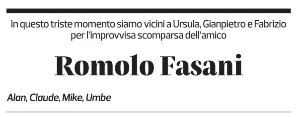 Annuncio funebre Romolo Fasani