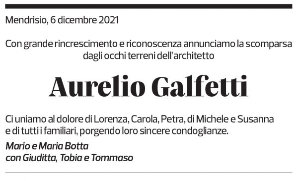 Annuncio funebre Aurelio Galfetti