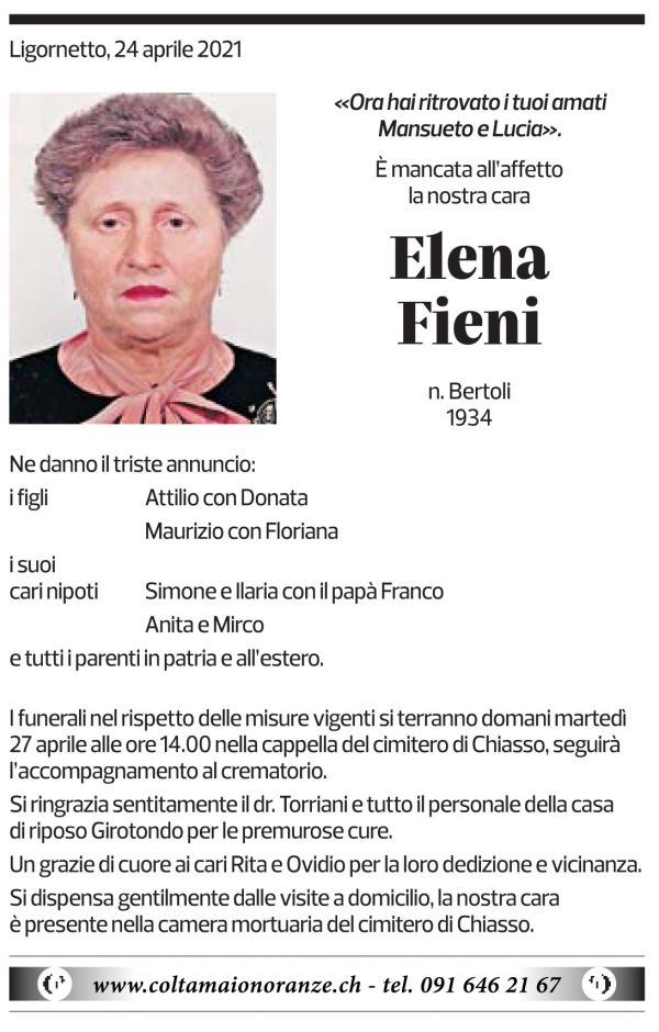 Annuncio funebre Elena Fieni