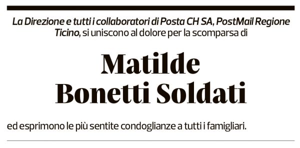 Annuncio funebre Matilde Bonetti Soldati