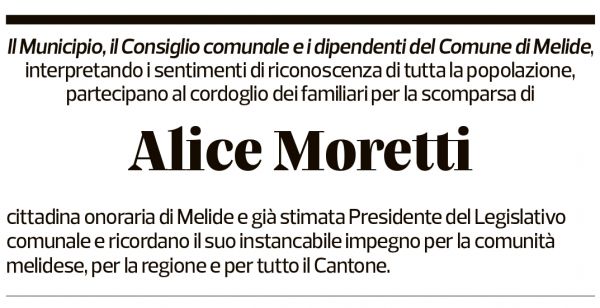 Annuncio funebre Alice Moretti