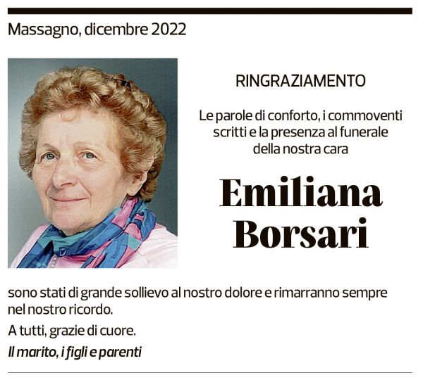 Annuncio funebre Emiliana Borsari