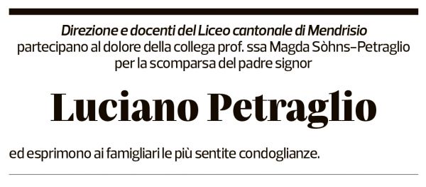 Annuncio funebre Luciano Petraglio