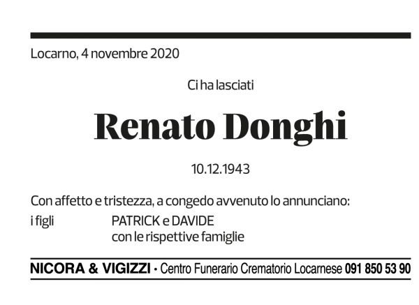 Annuncio funebre Renato Donghi