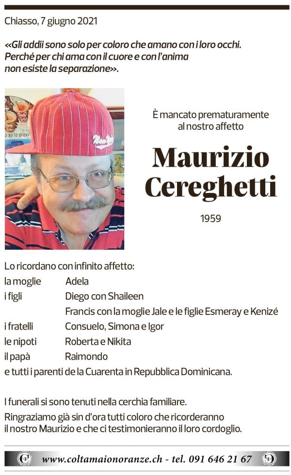 Annuncio funebre Maurizio Cereghetti