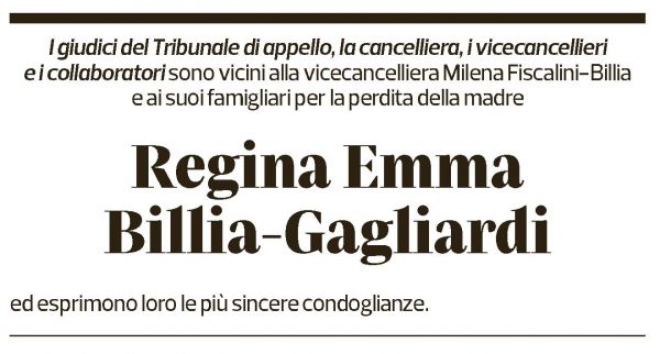 Annuncio funebre Regina Emma Billia-gagliardi