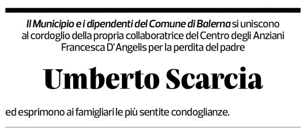 Annuncio funebre Umberto Scarcia