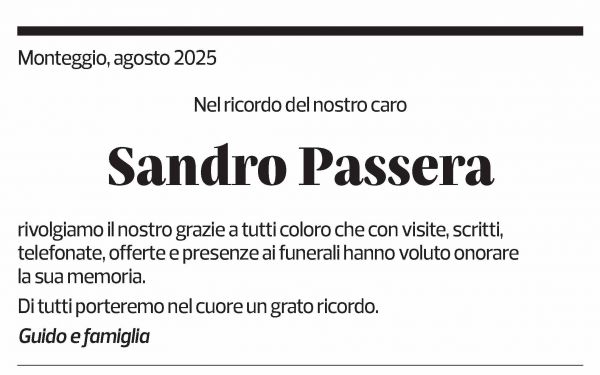 Annuncio funebre Sandro Passera