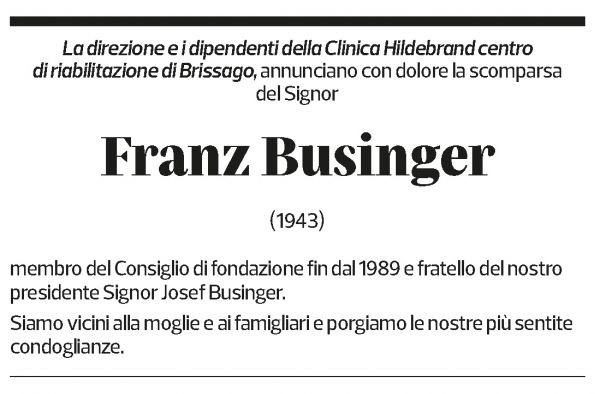 Annuncio funebre Franz Businger