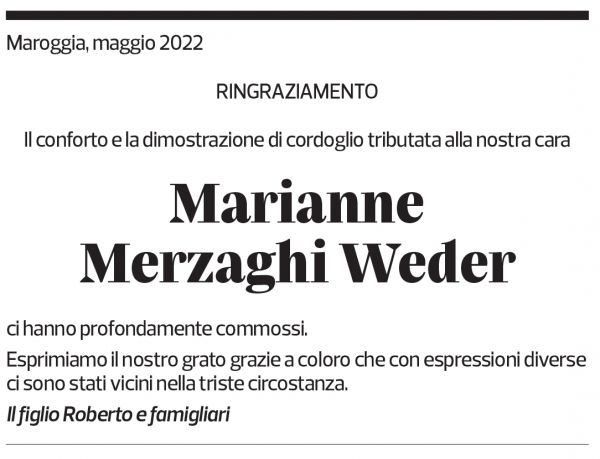 Annuncio funebre Marianne Merzaghi Weder