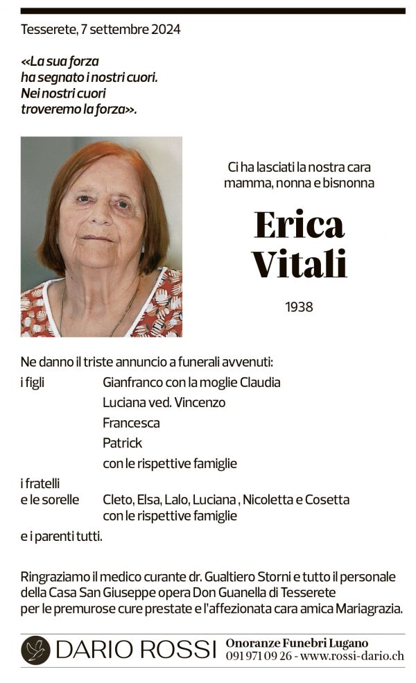 Annuncio funebre Erica Vitali