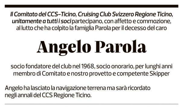 Annuncio funebre Angelo Parola